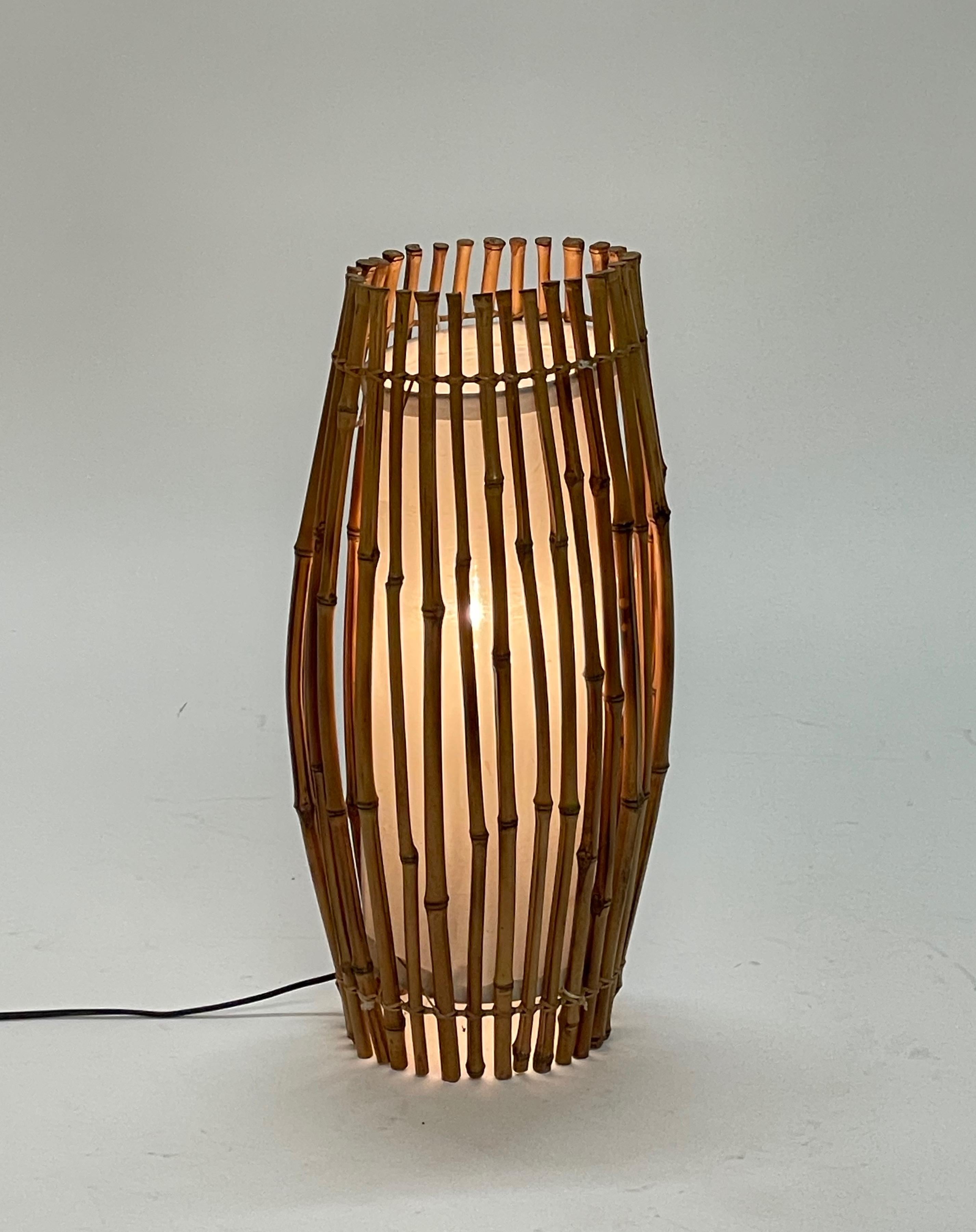 Set of Three Midcentury Bamboo and Rattan Italian Floor Lamp after Franco Albini 1