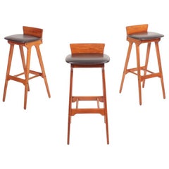 Set of Three Midcentury Bar Stools in Teak by Erik Buch, 1960s