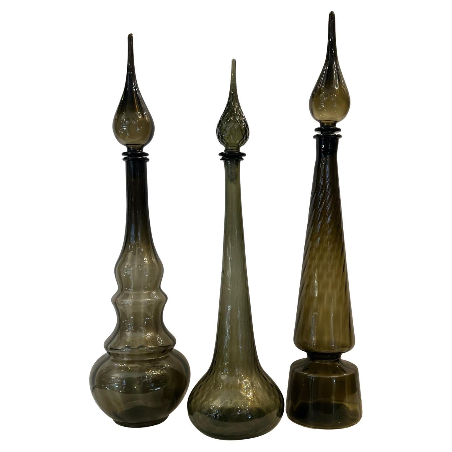 Set of Three Mid-Century Decorative Decanters For Sale