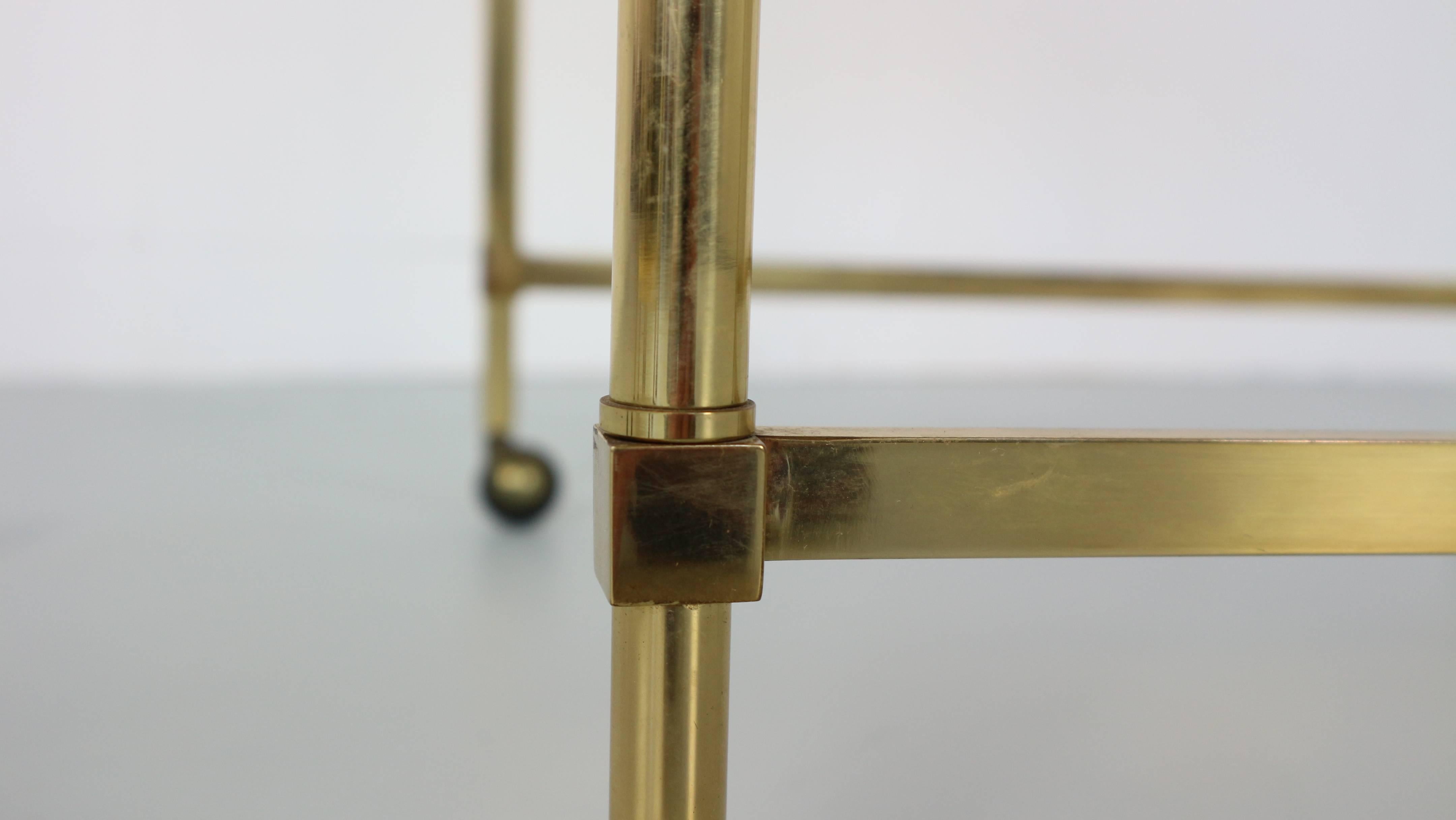 Mid-20th Century Set of Three Midcentury French Brass Nesting Tables with Glass Top