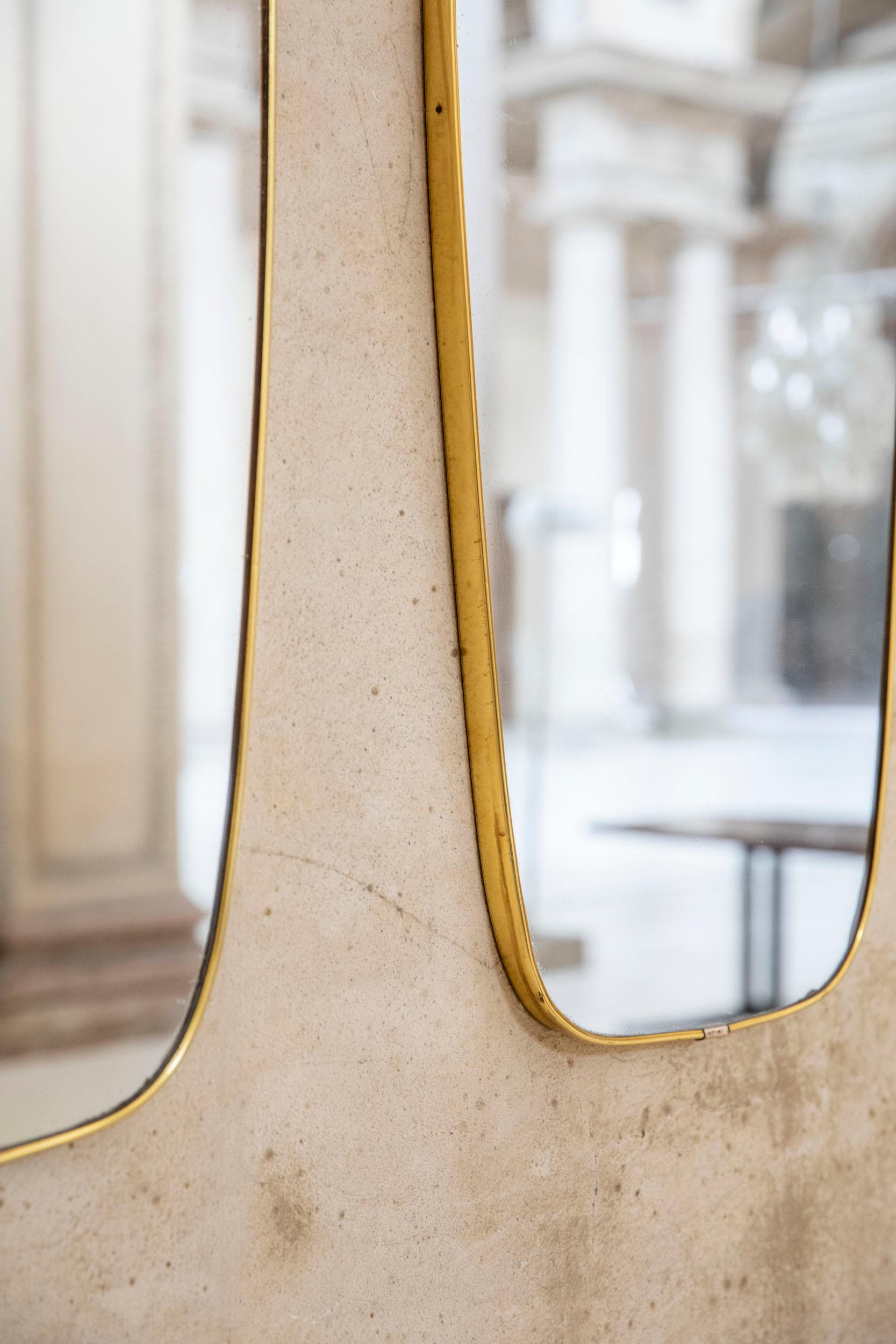 Mid-20th Century Set of Three Mid-Century Golden Brass Wall Mirror, Italy, 1950