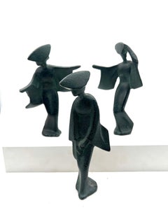 Set of Three Midcentury Japanese Geisha Dancing Figurines in Bronze Finish
