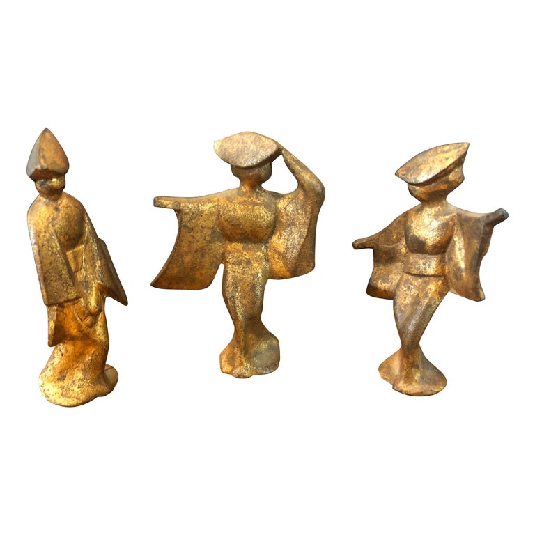 Set of Three Midcentury Japanese Geisha Figurines For Sale at 1stDibs