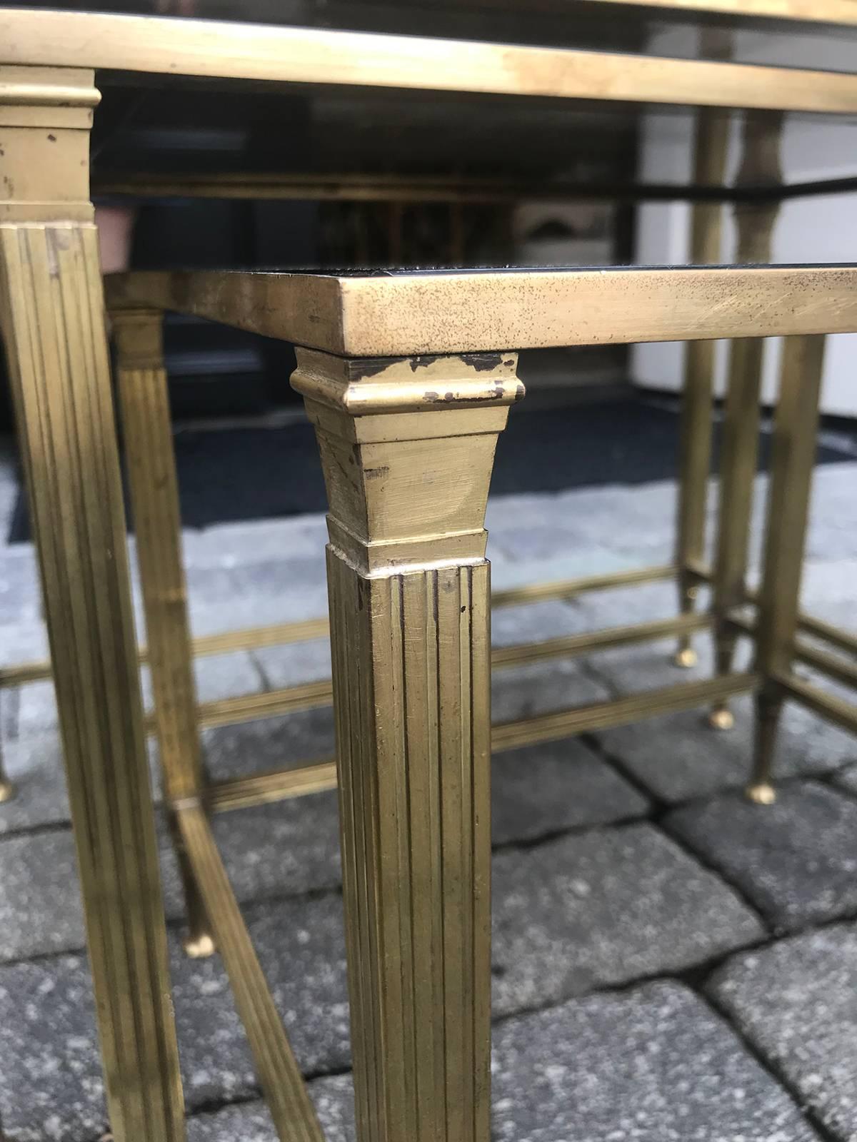 Set of Three Mid-20th Century French Maison Bagues Brass Nesting Tables 4