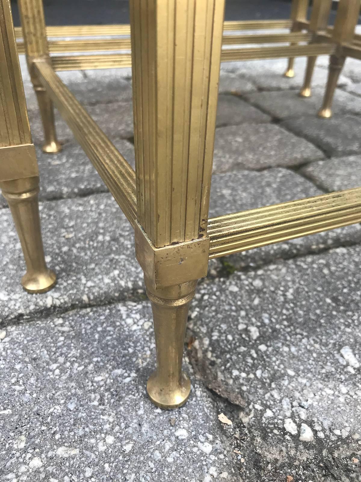 Set of Three Mid-20th Century French Maison Bagues Brass Nesting Tables 5