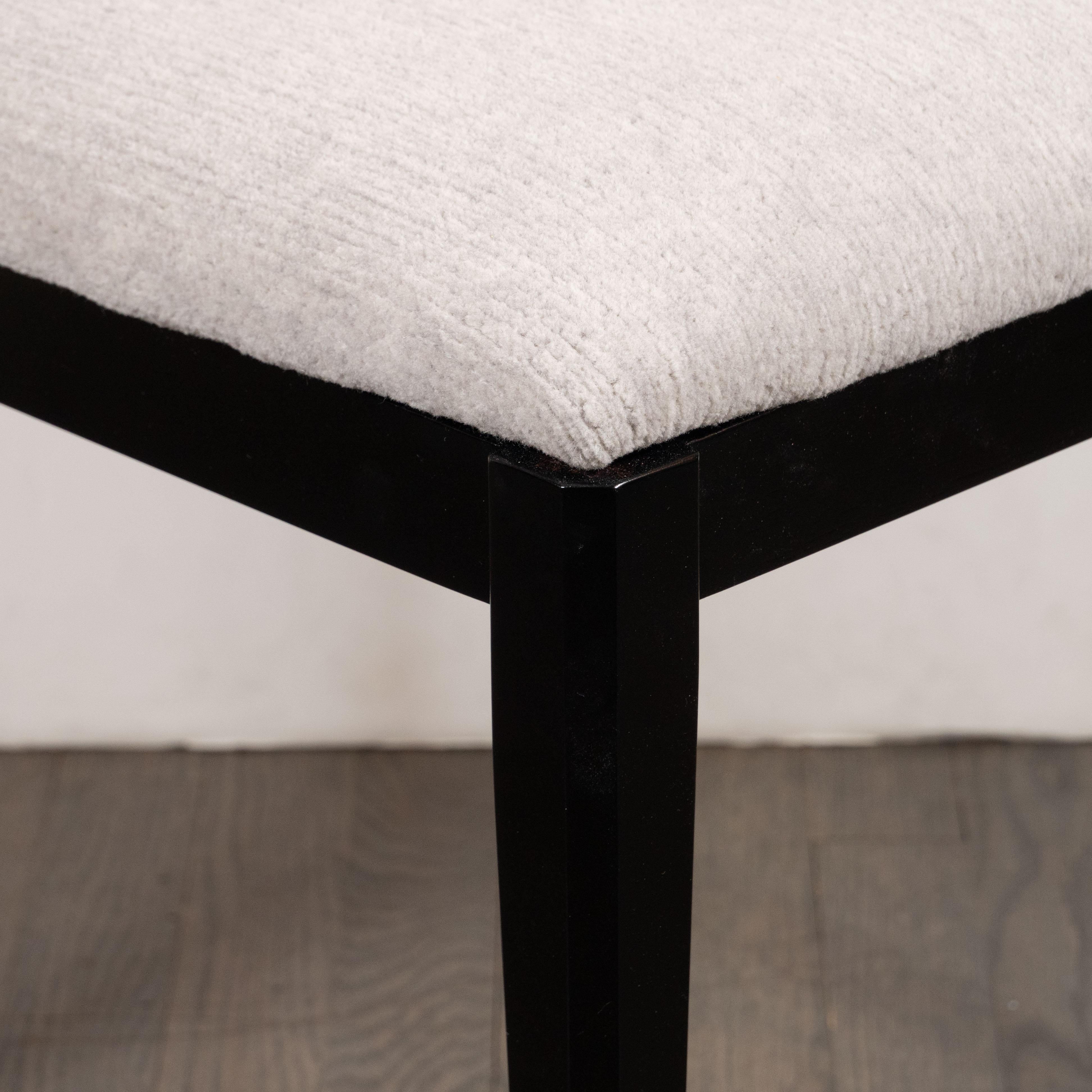 Set of Three Mid-Century Modern Ebonized Walnut Stools in Powder Gray Fabric In Excellent Condition In New York, NY