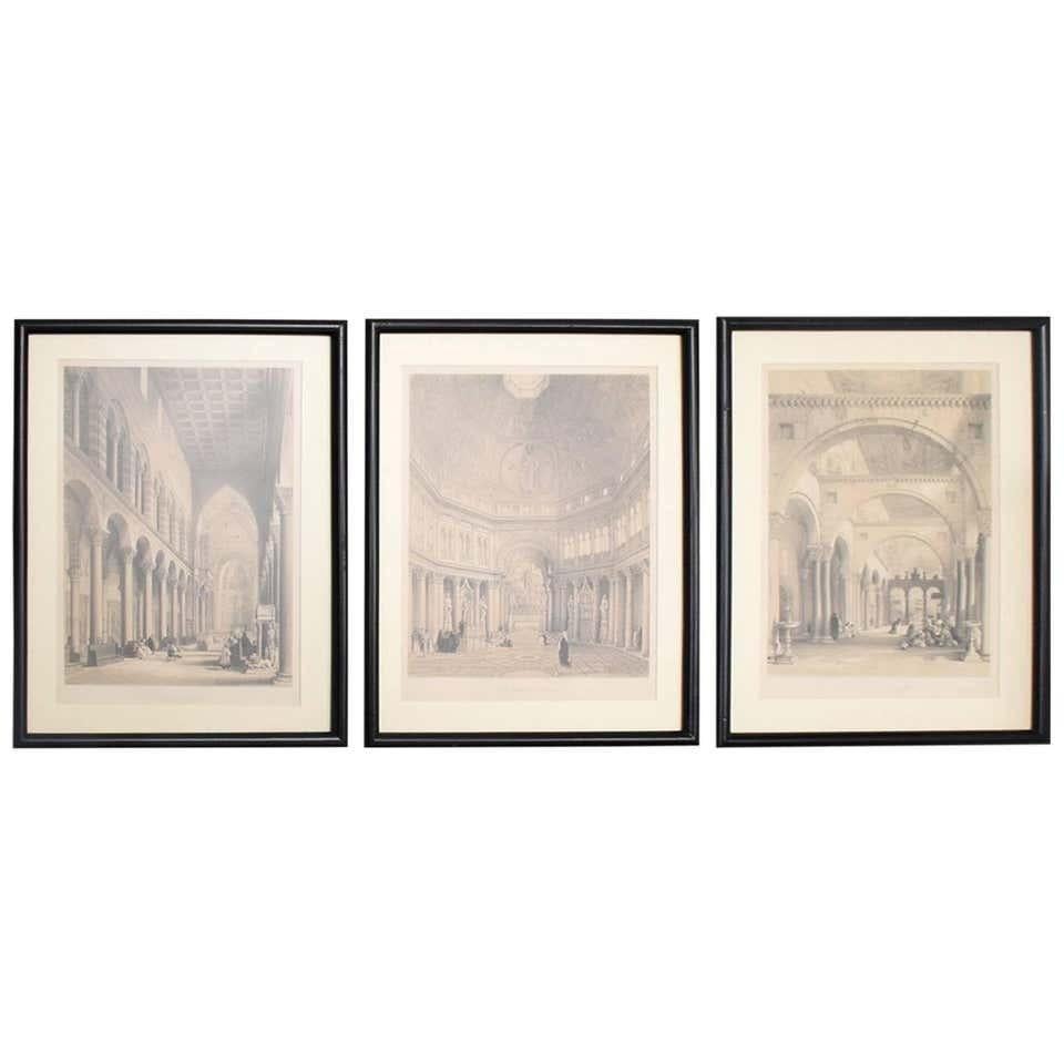 1960s Set of 3 Modern Etchings Column Architecture Italian 
No further information.
The frame: 30.38 tall x 15.63 W x 1D
The art: 15.75 tall x 11 W. 
All have the same dimensions.
Original vintage unrestored preowned presentation. Minor