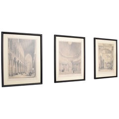 Antique 1960s Mid-Century Modern Italian Column Architecture Etchings Framed - Set of 3