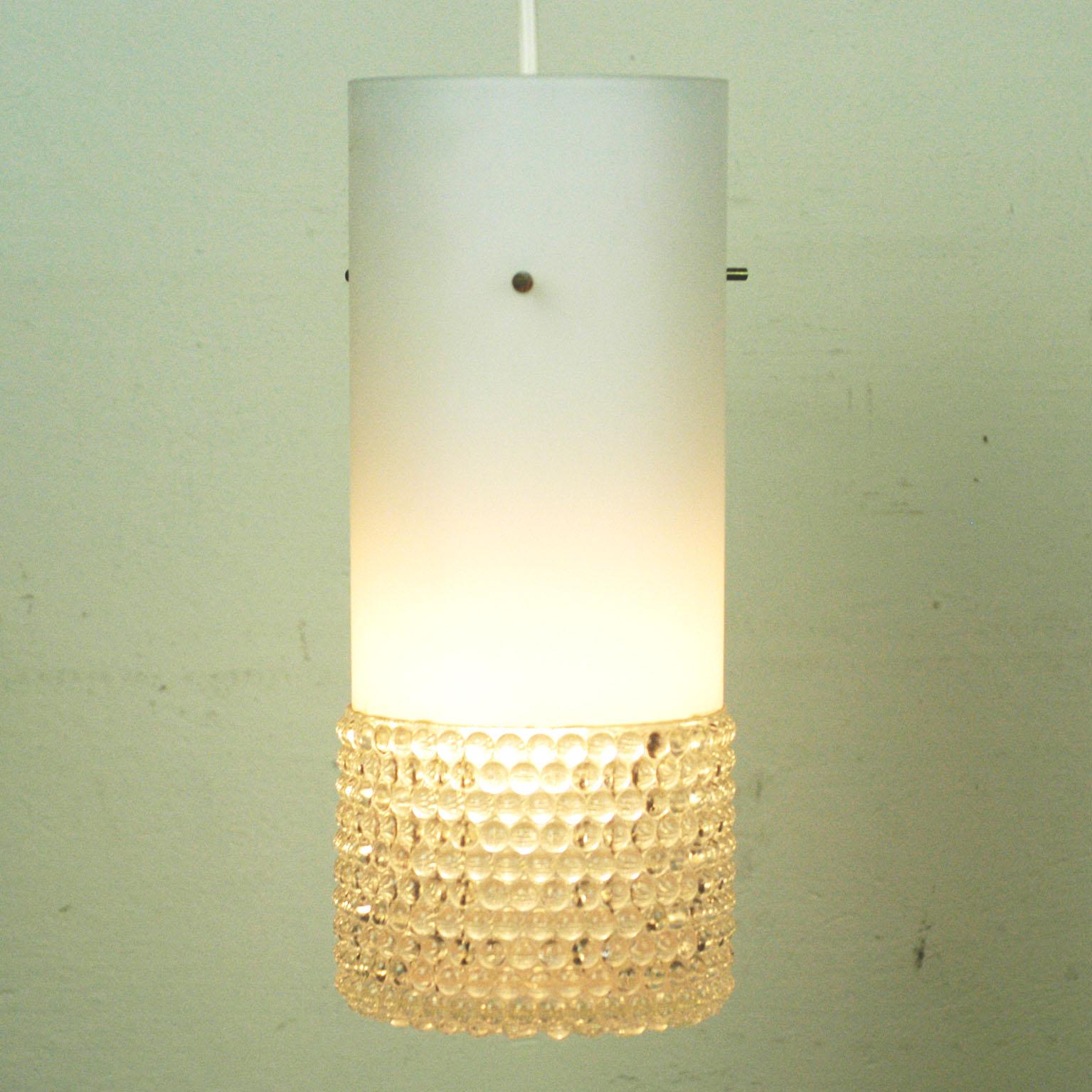 Set of Three Mid-Century Modern White Glass Pendant Lamps Attr. Staff Germany For Sale 1