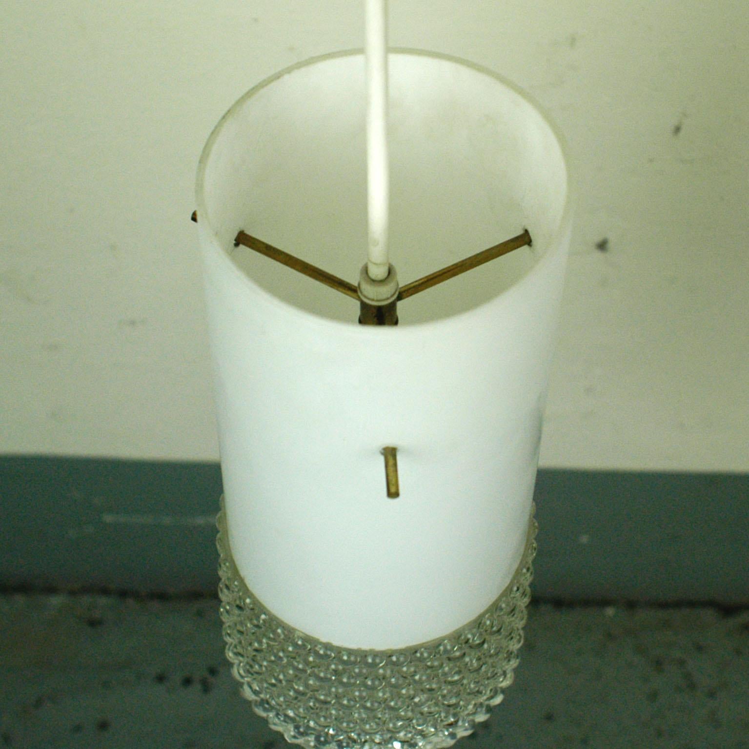 Set of Three Mid-Century Modern White Glass Pendant Lamps Attr. Staff Germany 2
