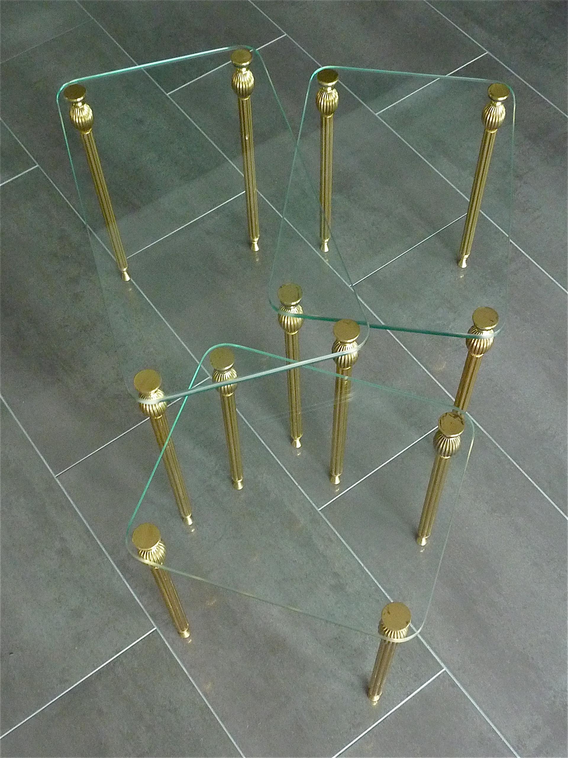 Set of Three Midcentury Nesting Side Tables Brass Glass Maison Baguès Jansen For Sale 5