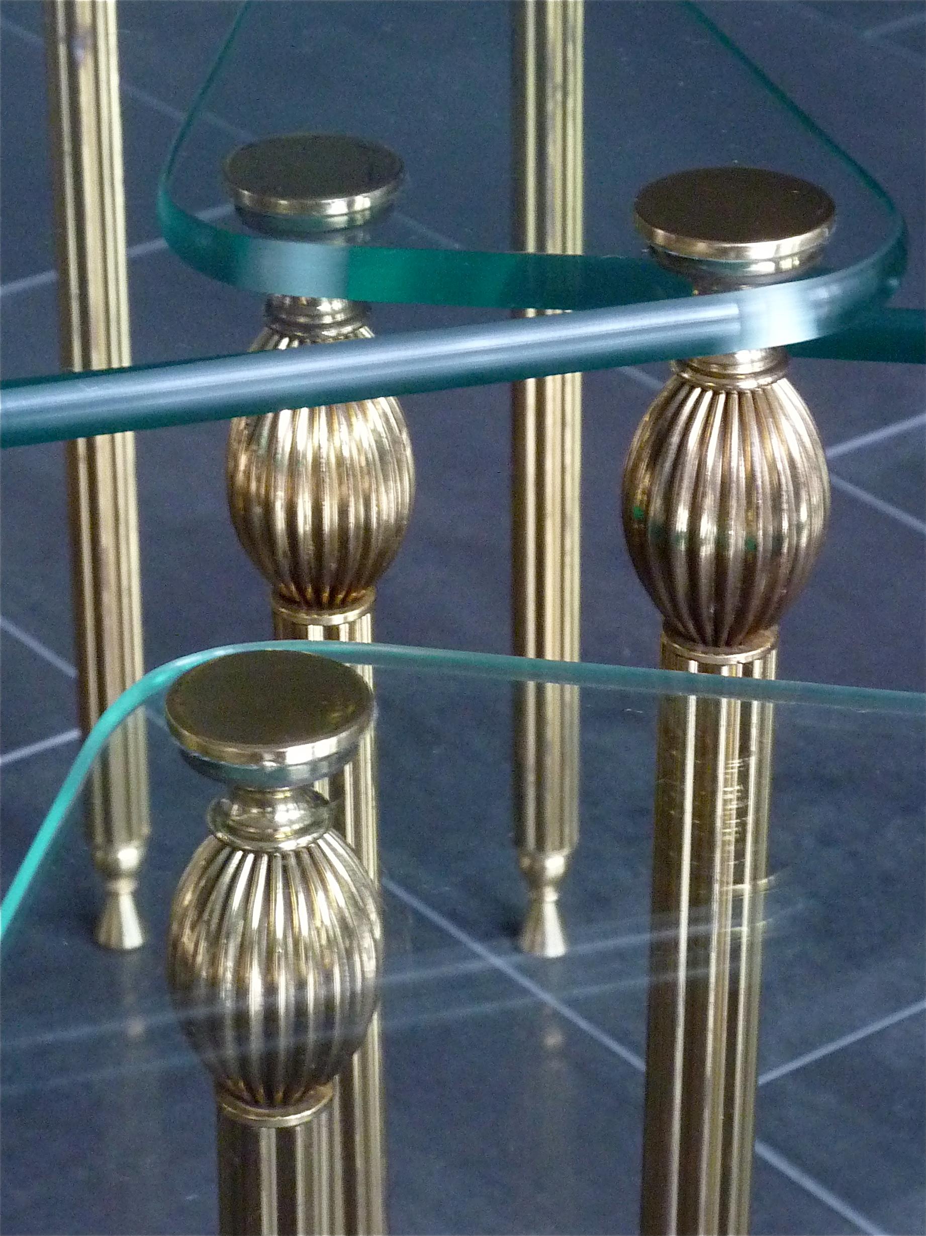 Set of Three Midcentury Nesting Side Tables Brass Glass Maison Baguès Jansen For Sale 6