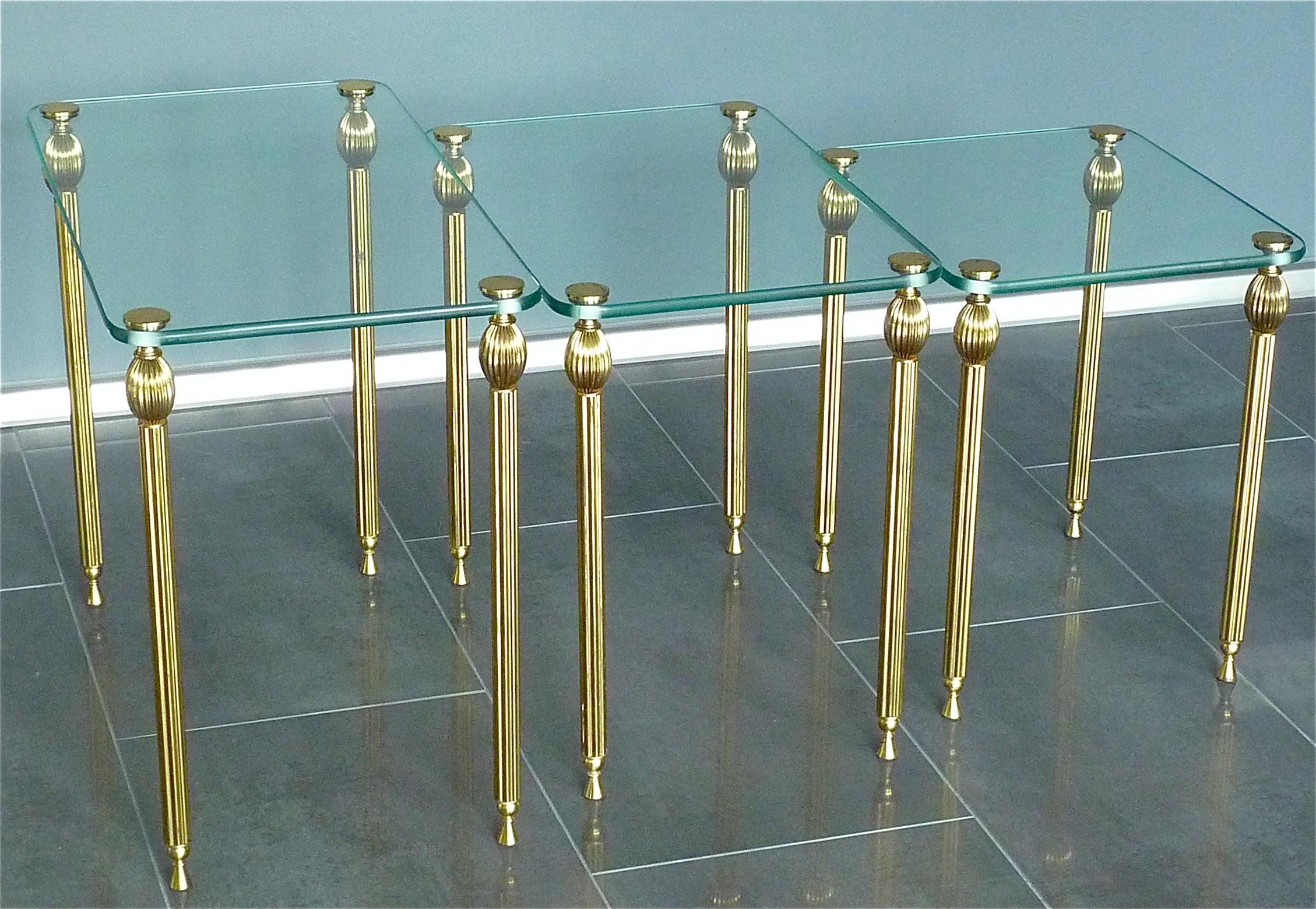 Set of Three Midcentury Nesting Side Tables Brass Glass Maison Baguès Jansen For Sale 10