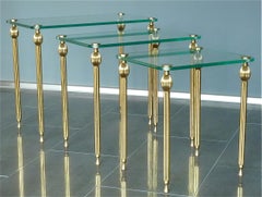 Set of Three Midcentury Nesting Side Tables Brass Glass Maison Baguès Jansen