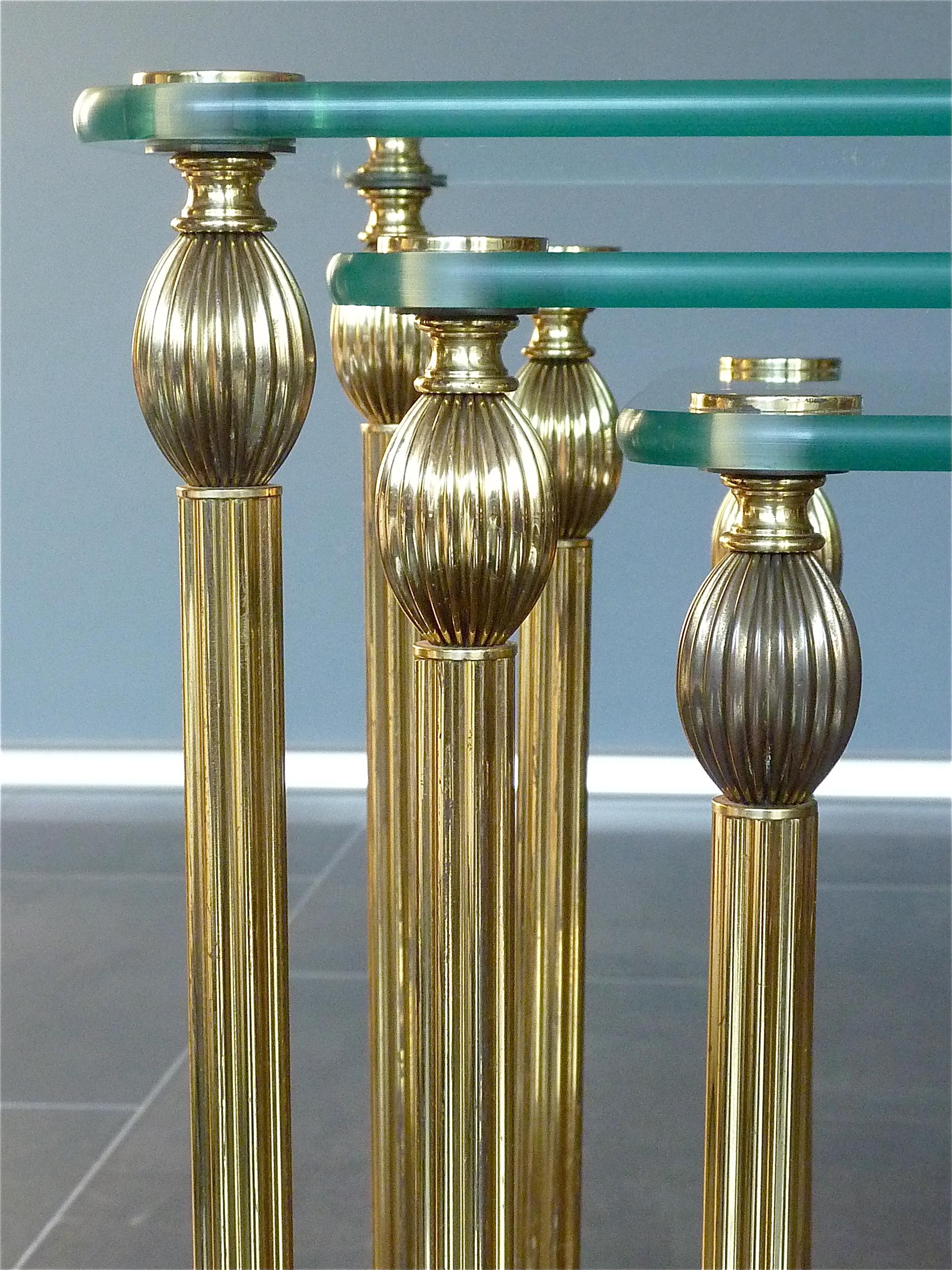Set of Three Midcentury Nesting Side Tables Brass Glass Maison Baguès Jansen For Sale 2