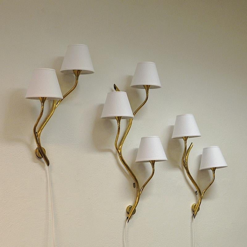 Scandinavian Modern Set of Three Midcentury Norwegian Branch Brass Wall Lamps from Astra, 1950s