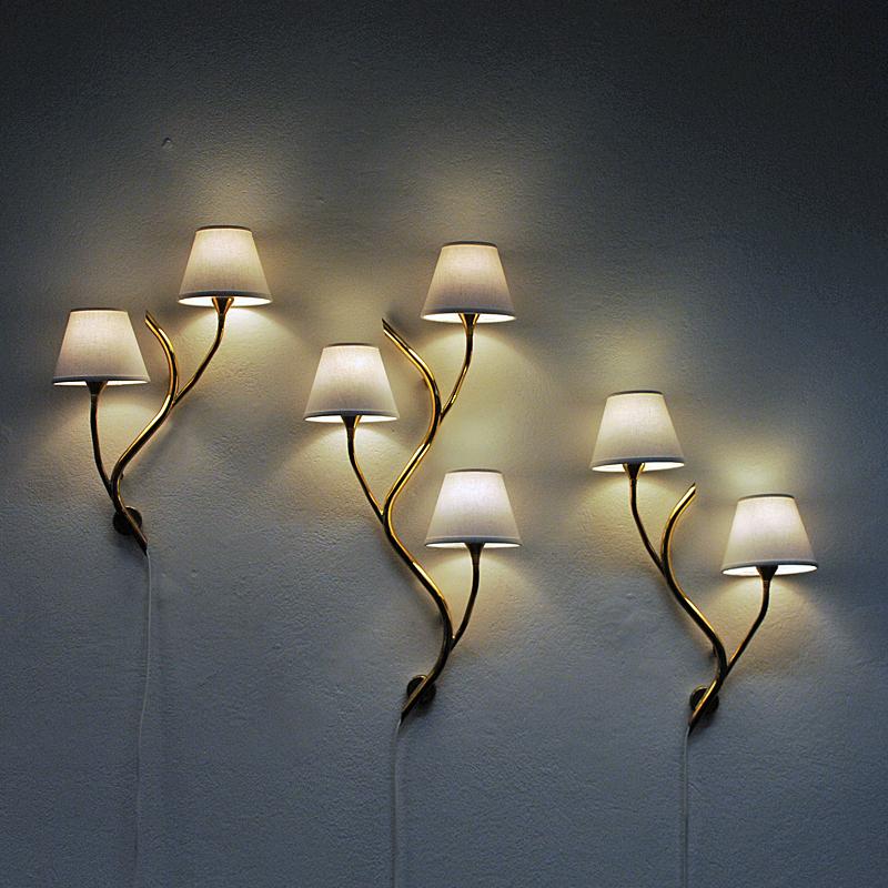 Mid-20th Century Set of Three Midcentury Norwegian Branch Brass Wall Lamps from Astra, 1950s
