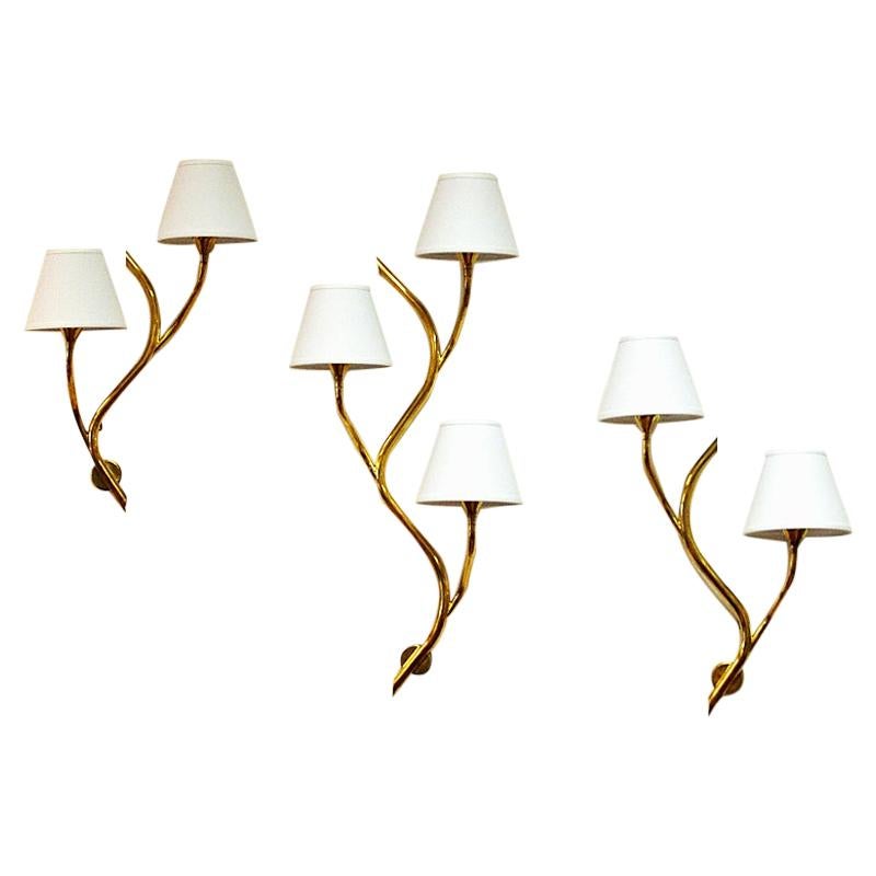 Set of Three Midcentury Norwegian Branch Brass Wall Lamps from Astra, 1950s