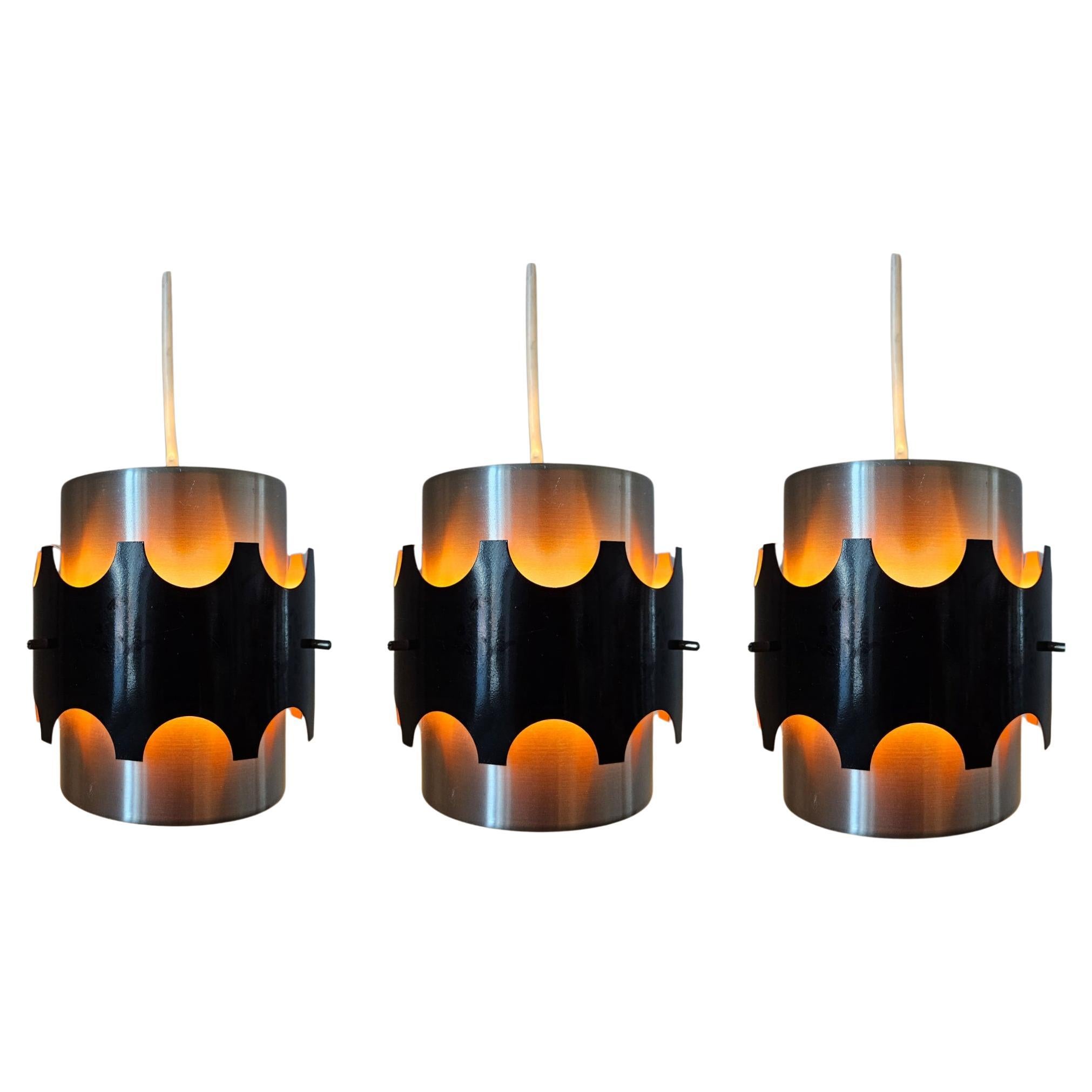 Set of Three Midcentury Pendant in style of Jo Hammerborg, Denmark, 1970s
