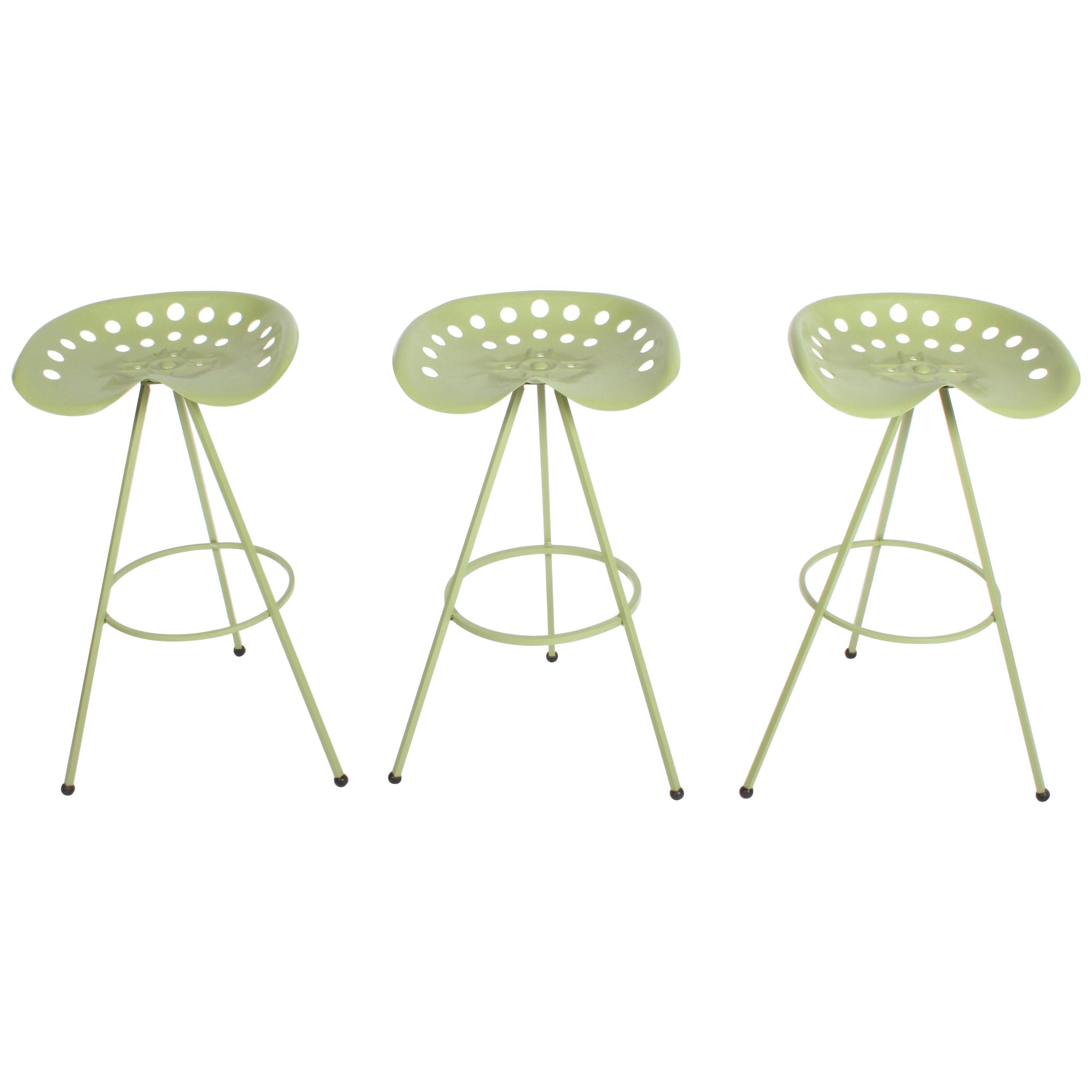 Set of Three Midcentury Tractor Seat Bar Stools, Restored