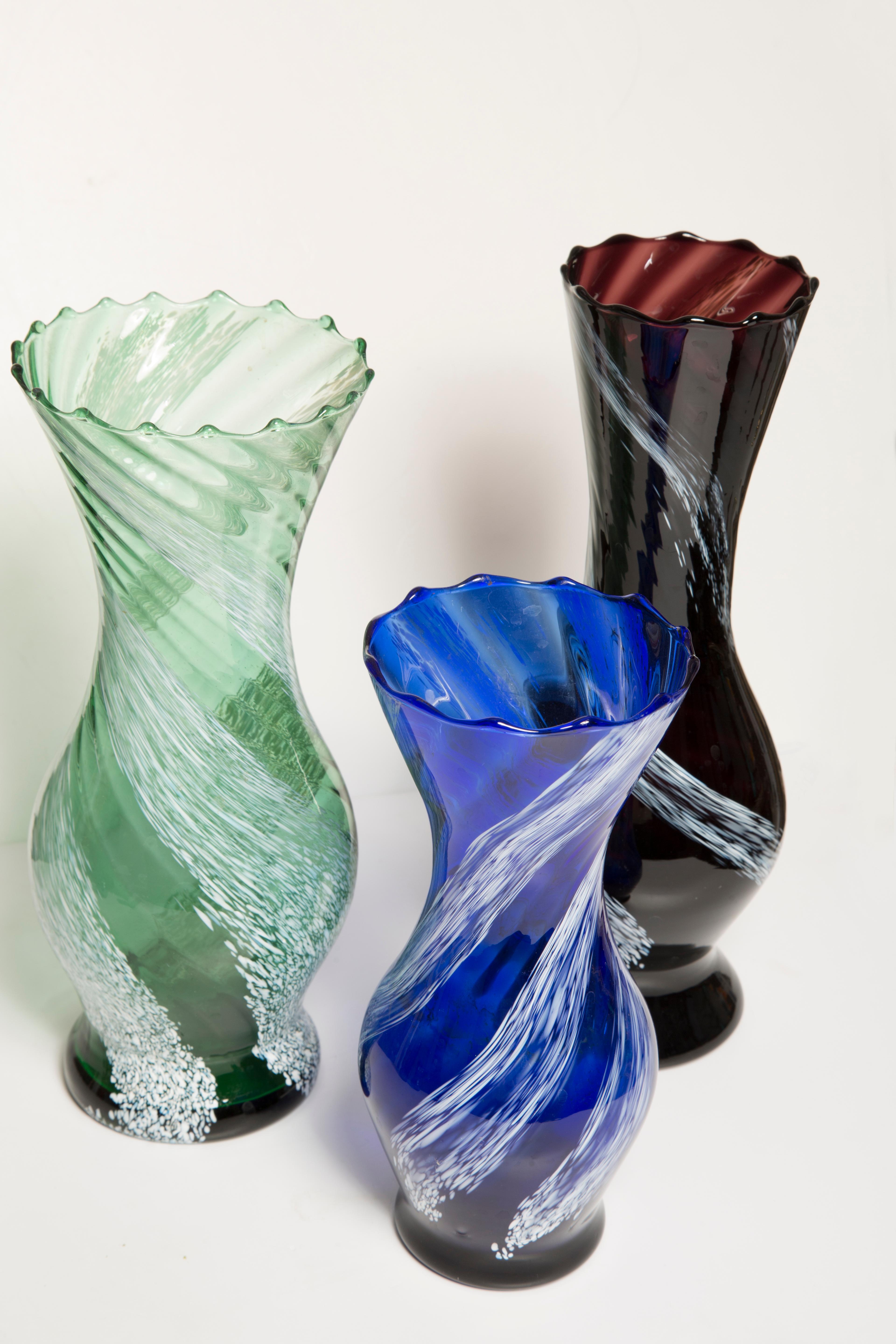 Glass Set of Three Midcentury Vases, Europe, 1960s For Sale