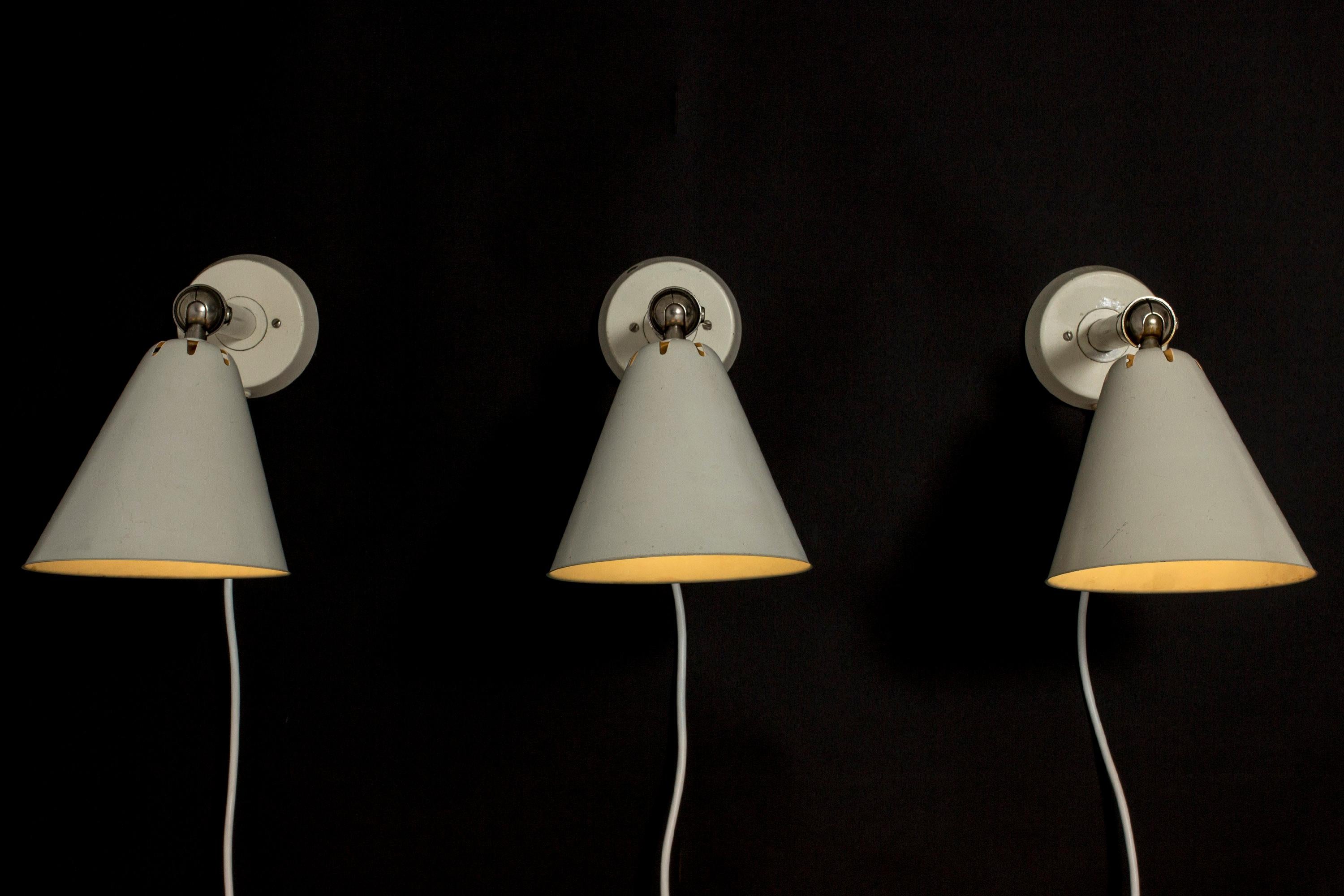 Brass Set of Three Midcentury Wall Lamps from ASEA, Sweden, 1950s For Sale