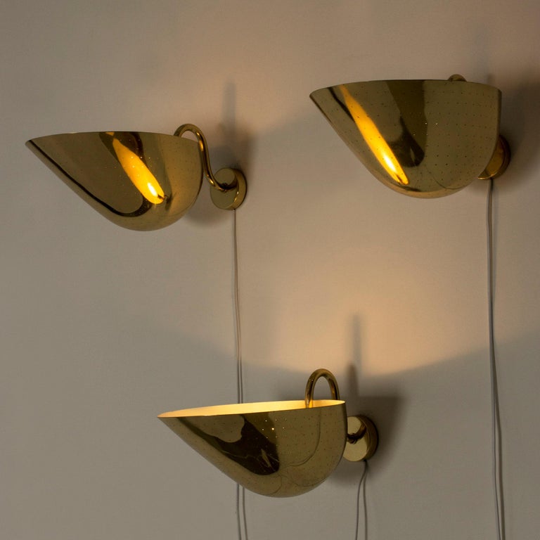 Scandinavian Modern Set of Three Midcentury Wall Lights by Carl-Axel Acking, Sweden, 1940s For Sale