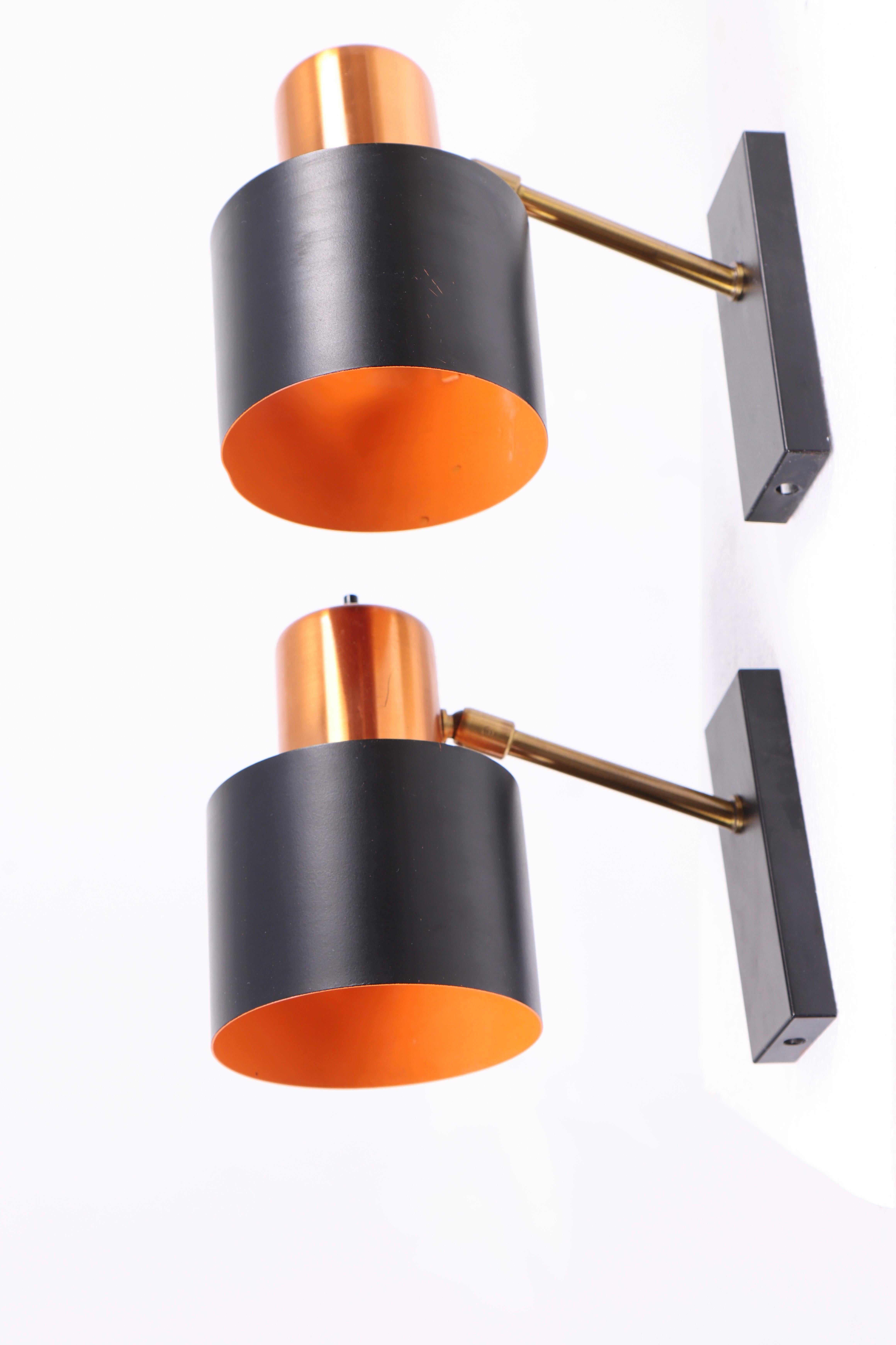 Mid-20th Century Set of Three Midcentury Wall Lights by Jo Hammerborg, Made in Denmark For Sale