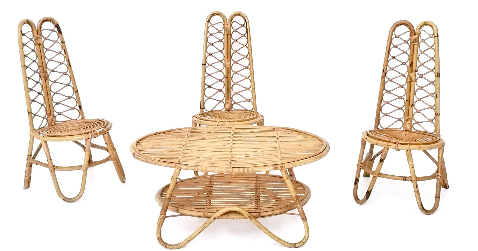 Mid-Century Modern Set of Three Vintage Bamboo Garden Chairs, Italy For Sale