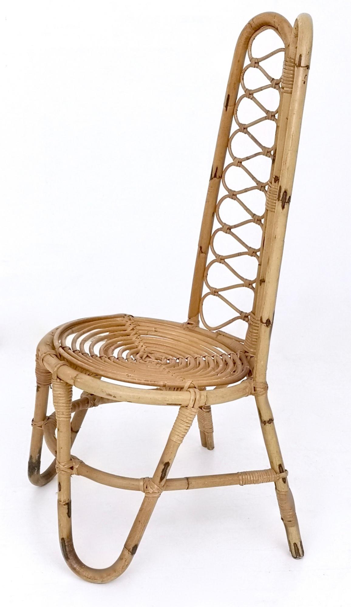 Mid-20th Century Set of Three Vintage Bamboo Garden Chairs, Italy For Sale