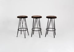 Set of Three Midcentury Wrought Iron Bar Stools, United States, Mid 20th Century