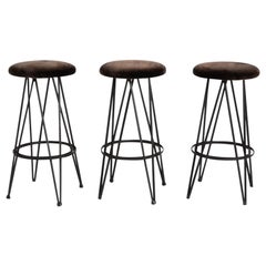 Set of Three Midcentury Wrought Iron Bar Stools, United States, Mid 20th Century