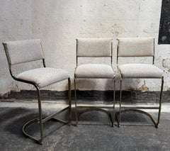 Set of Three Milo Baughman Style Modernist Brass Bar Stools by Cal-Style c. 1970