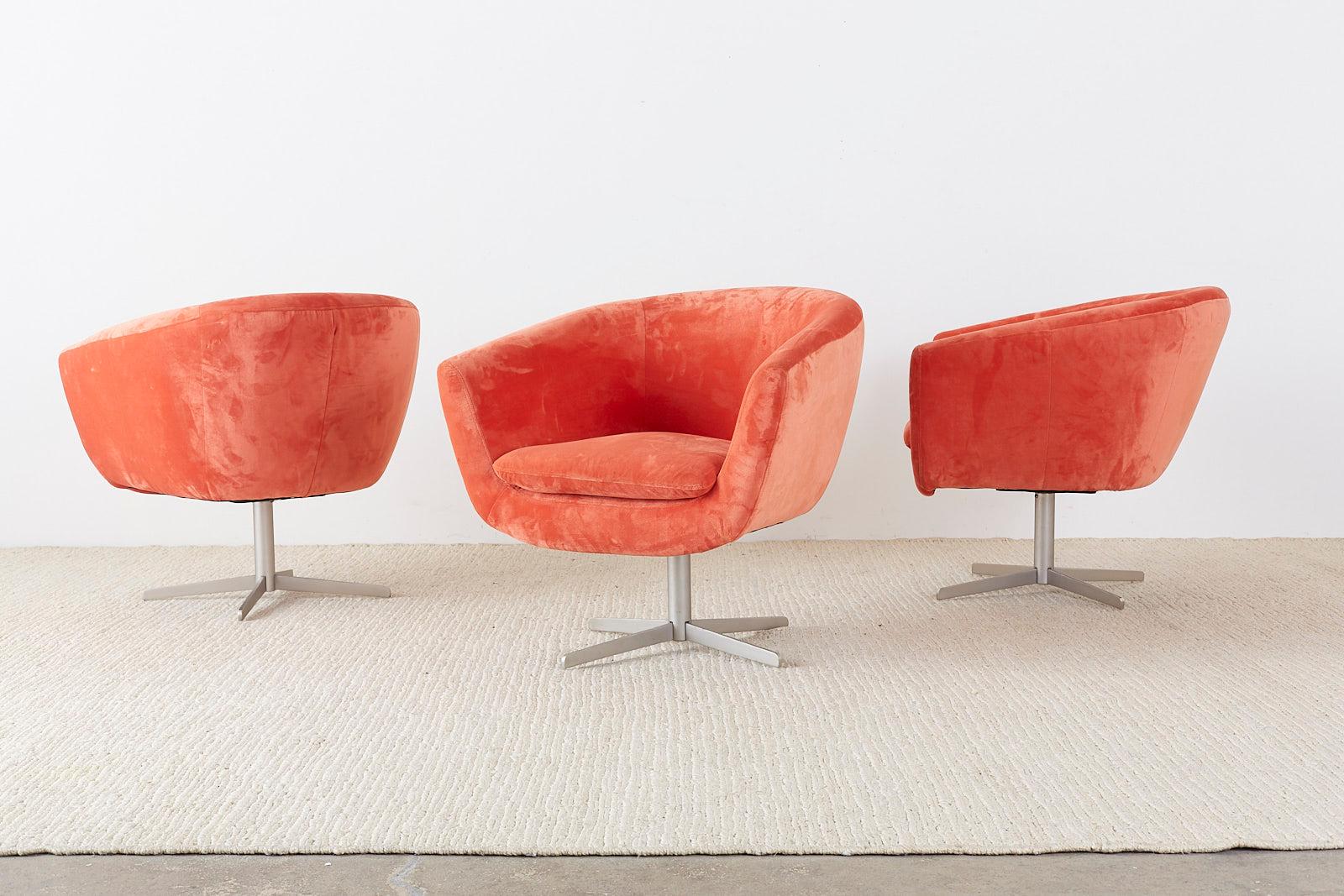 Set of Three Milo Baughman Style Swivel Lounge Chairs 7