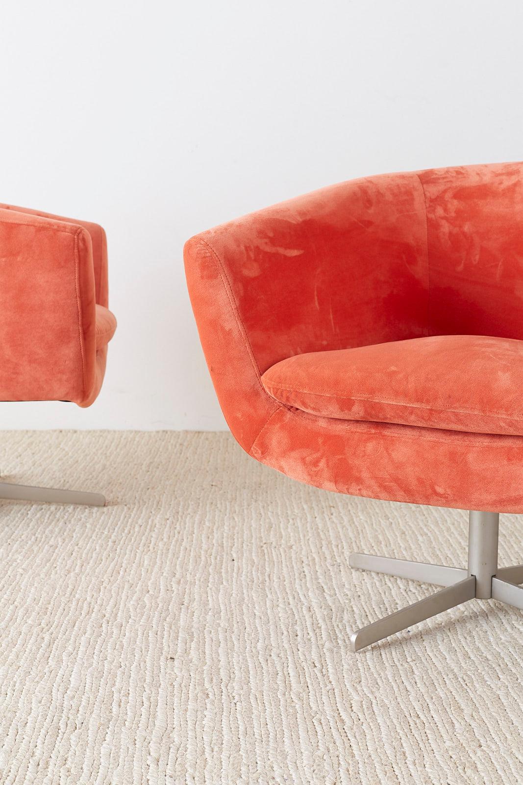 Set of Three Milo Baughman Style Swivel Lounge Chairs 10