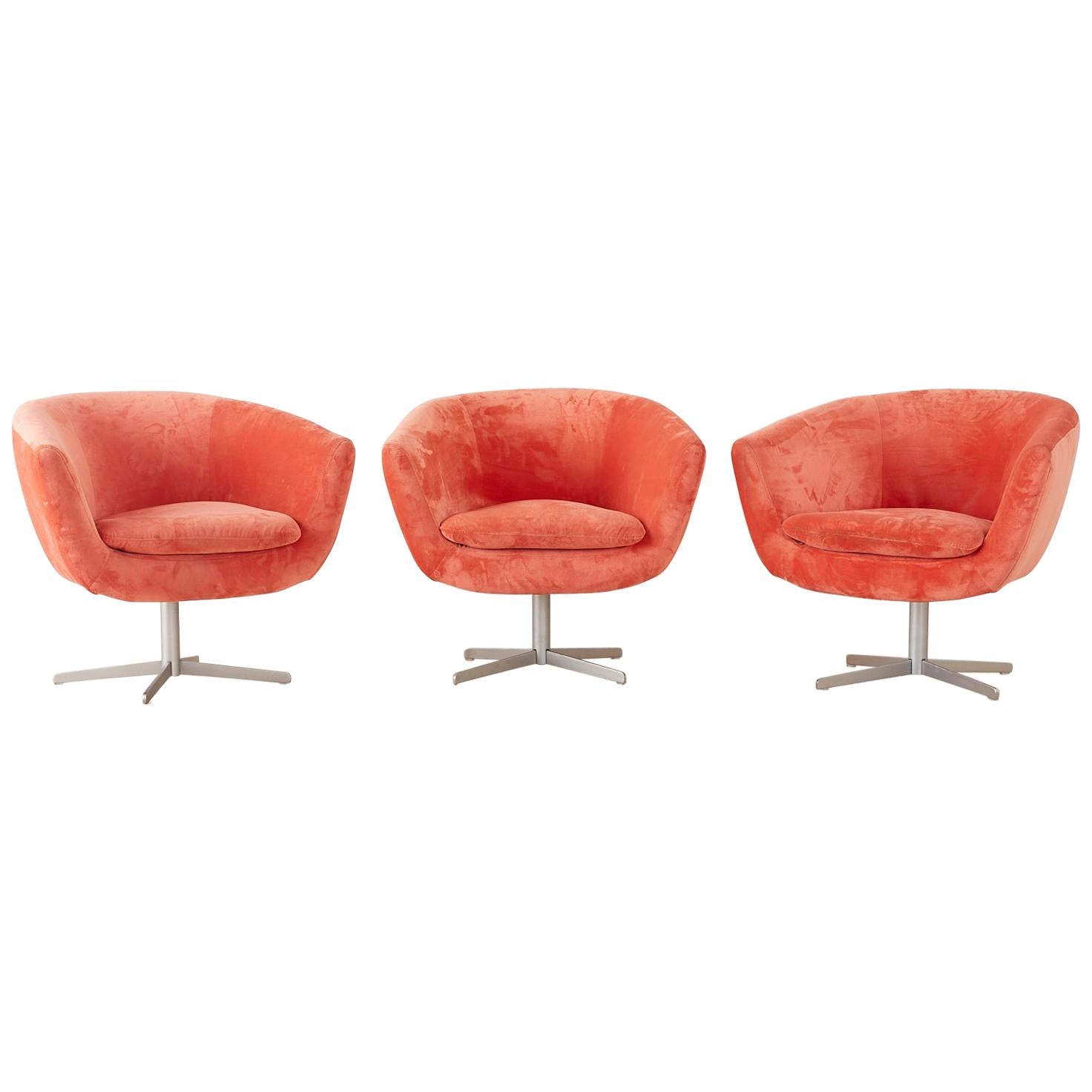 Set of Three Milo Baughman Style Swivel Lounge Chairs