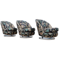 Set of Three Milo Baughman Tilt & Swivel Lounge Chairs Chrome Bases