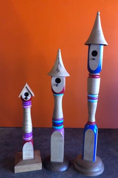 Set of Three Miniature Model Bird Houses by K. Haines