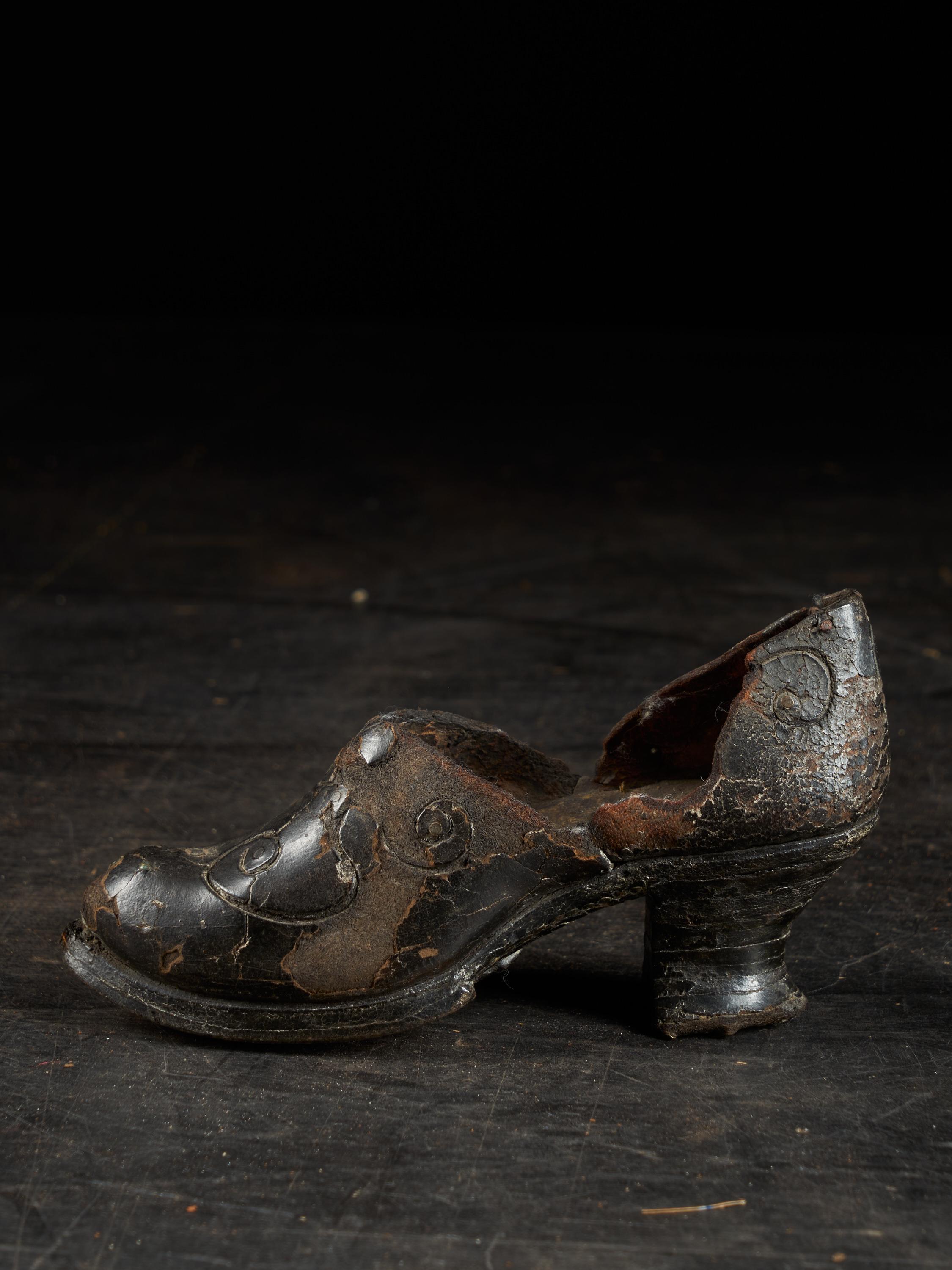 19th Century Set of Three Miniature Shoe Models in Leather
