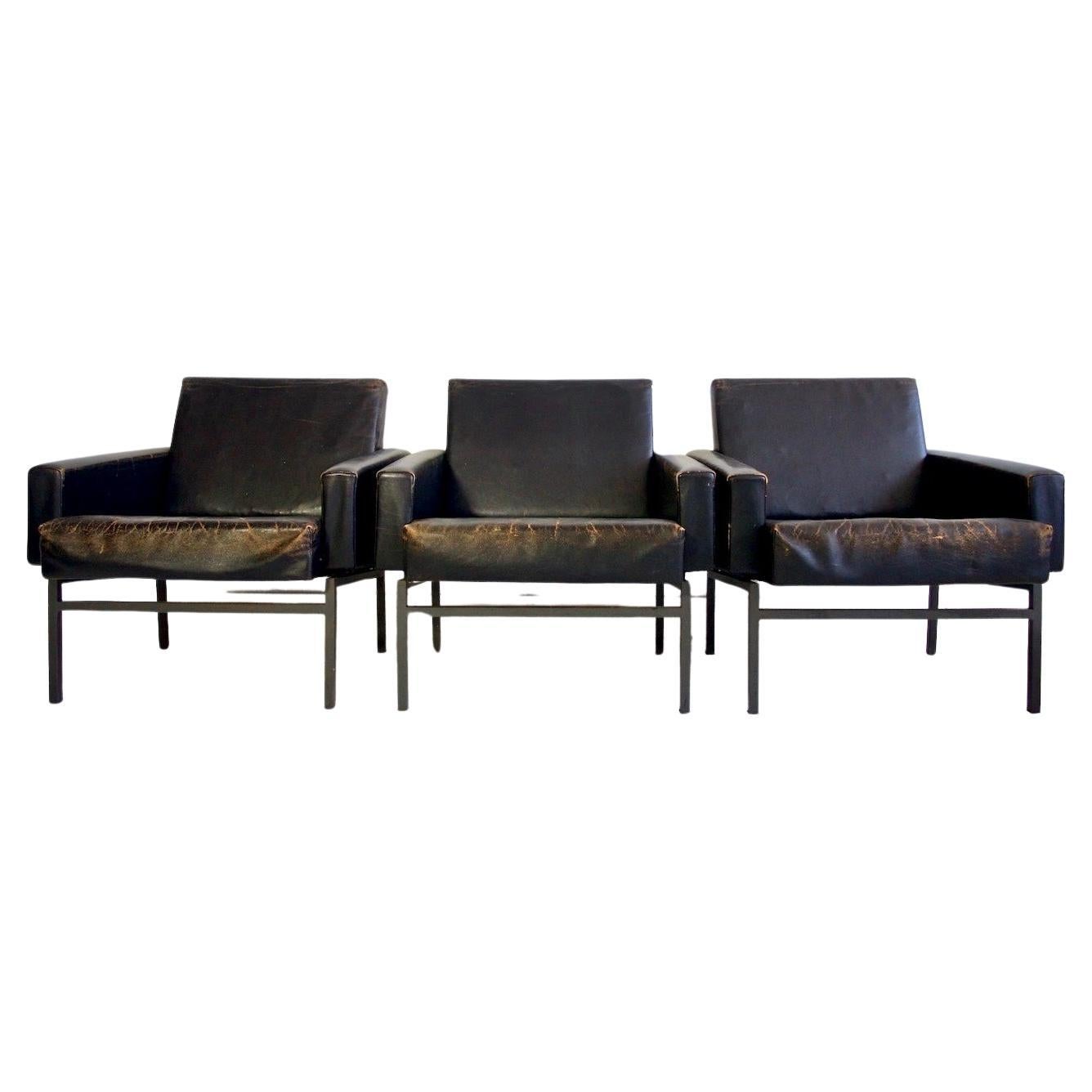 Set of Three Minimalist Leather Armchairs by COR