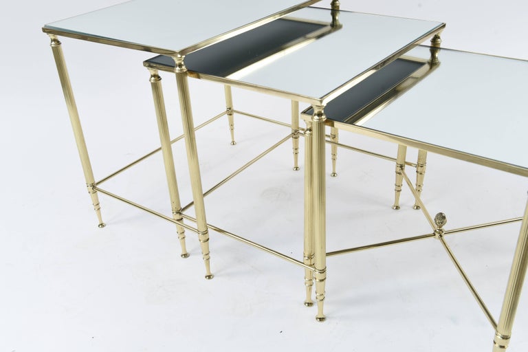 Set of Three Mirrored Top Brass Nesting Tables For Sale at 1stDibs