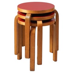 Set of Three Model 60 Stools, Alvar Aalto, OY Huonekalu- ja Rakennustyötehdas Ab