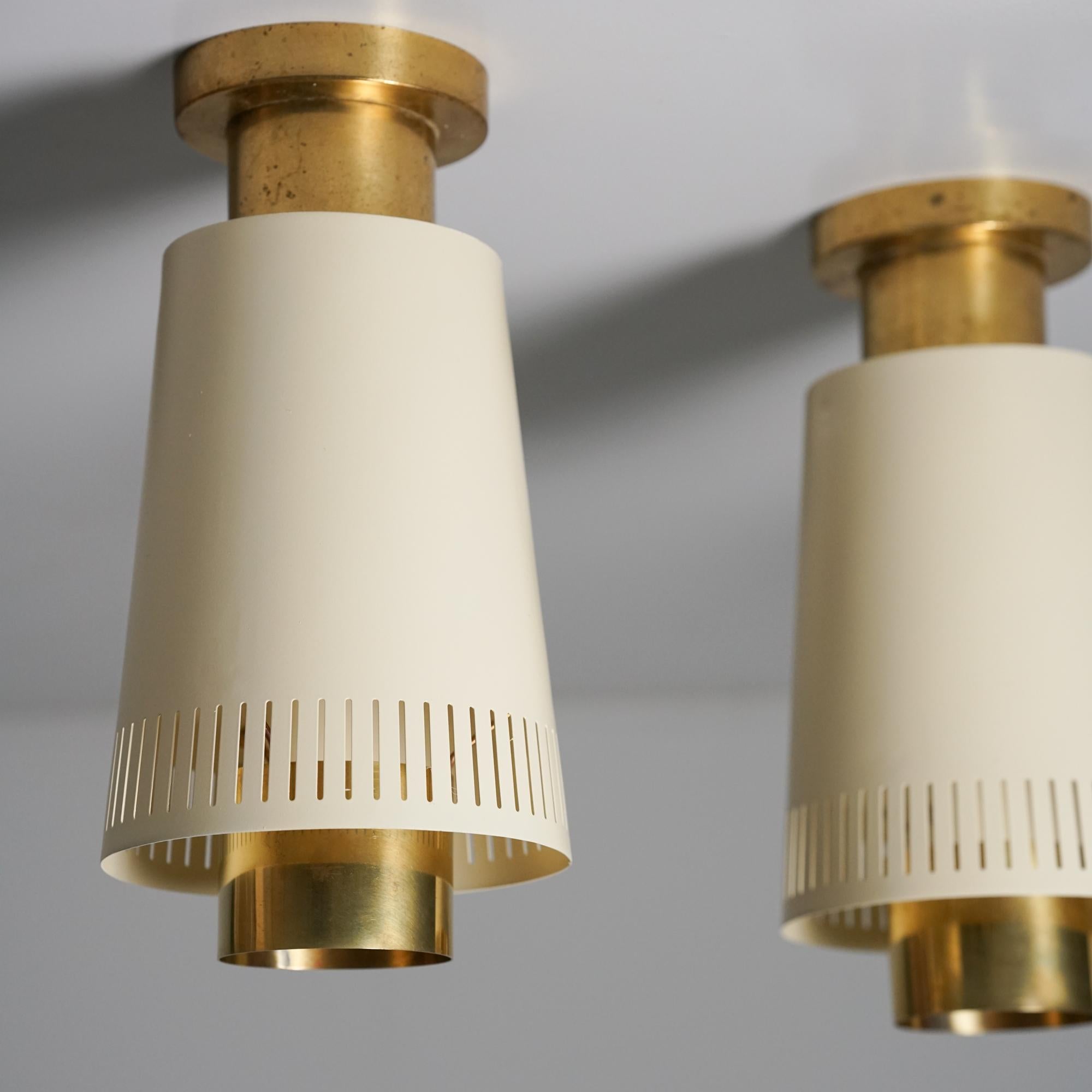 Scandinavian Modern Set of Three Model 9067 Flush Mounts, Paavo Tynell, Taito Oy, 1950s For Sale