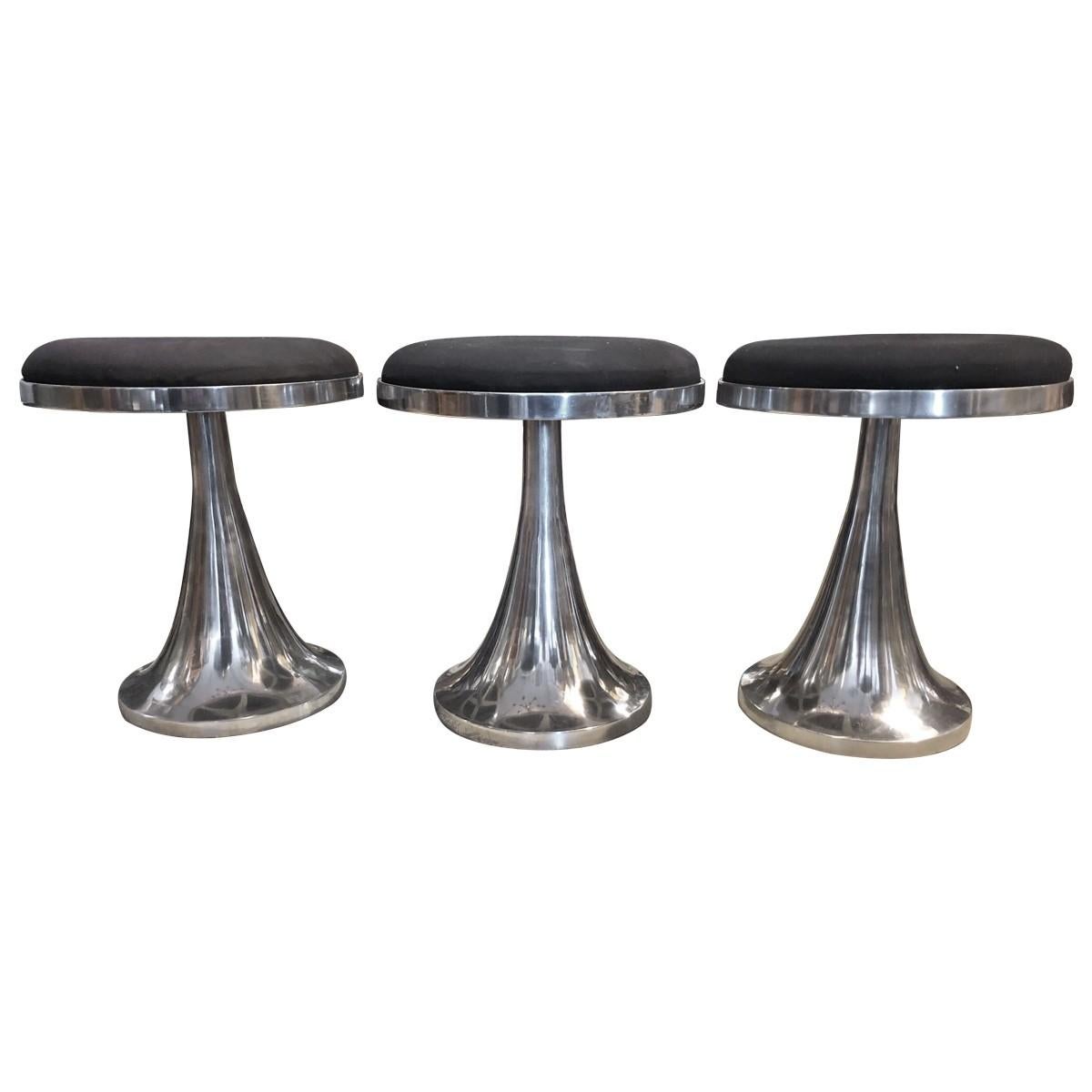 Set of Three Modern Aluminum Modern Pedestal Stools For Sale