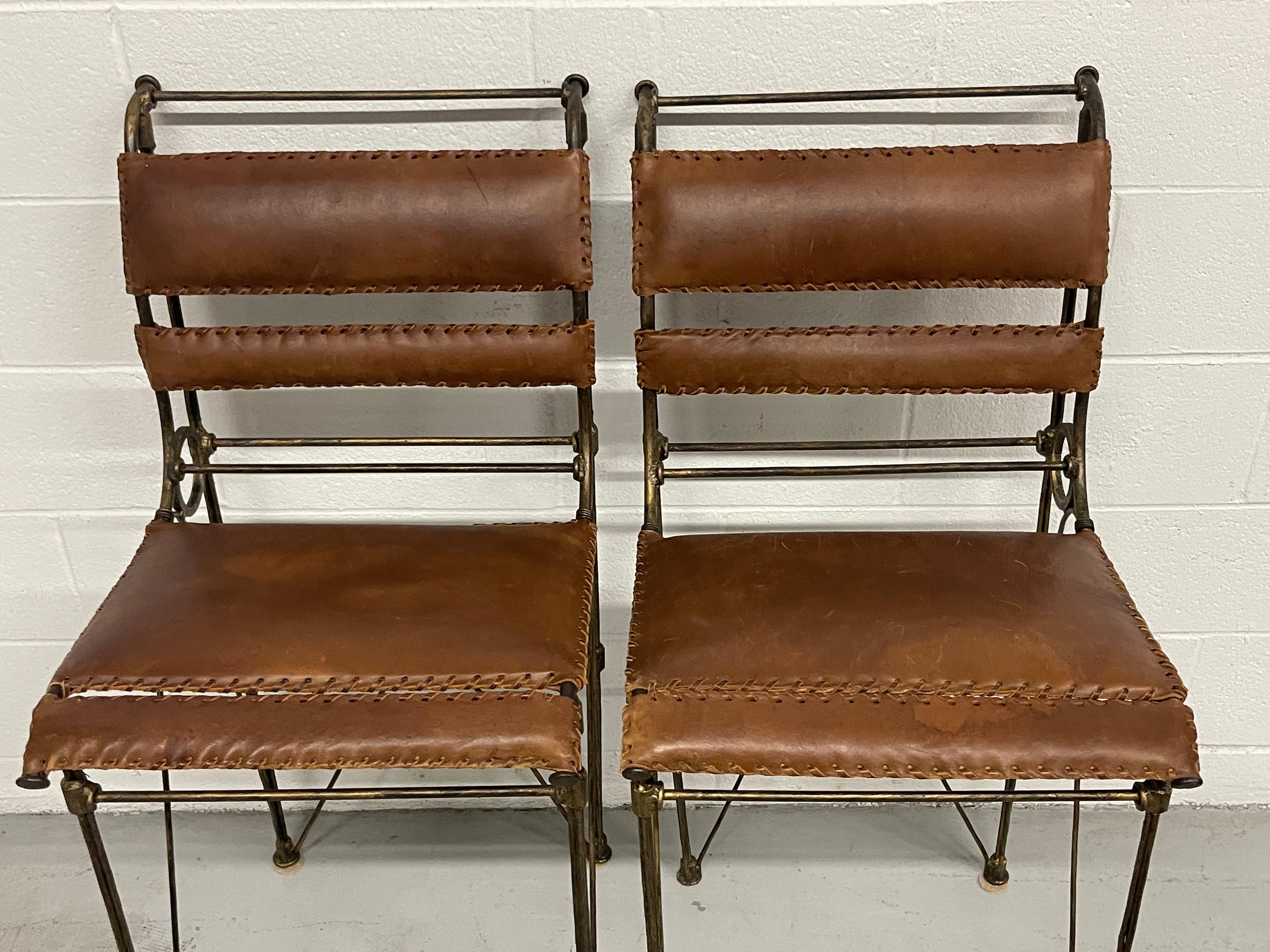 Set of Three Modern Iron & Stitched Leather Barstools For Sale 6