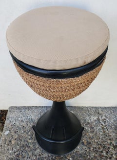 Set of Three Modern Italian Rattan and Metal Stools