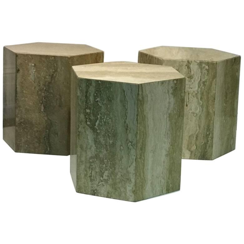 Set of Three Modern Italian Travertine Marble Tables For Sale