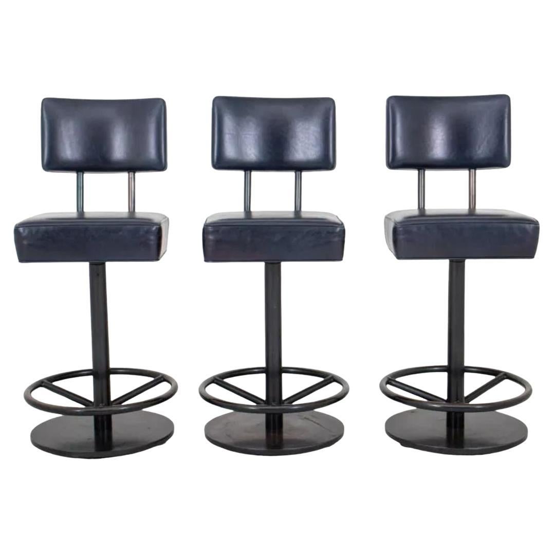 Set of Three Modern Leather Swivel Barstools by Wyeth