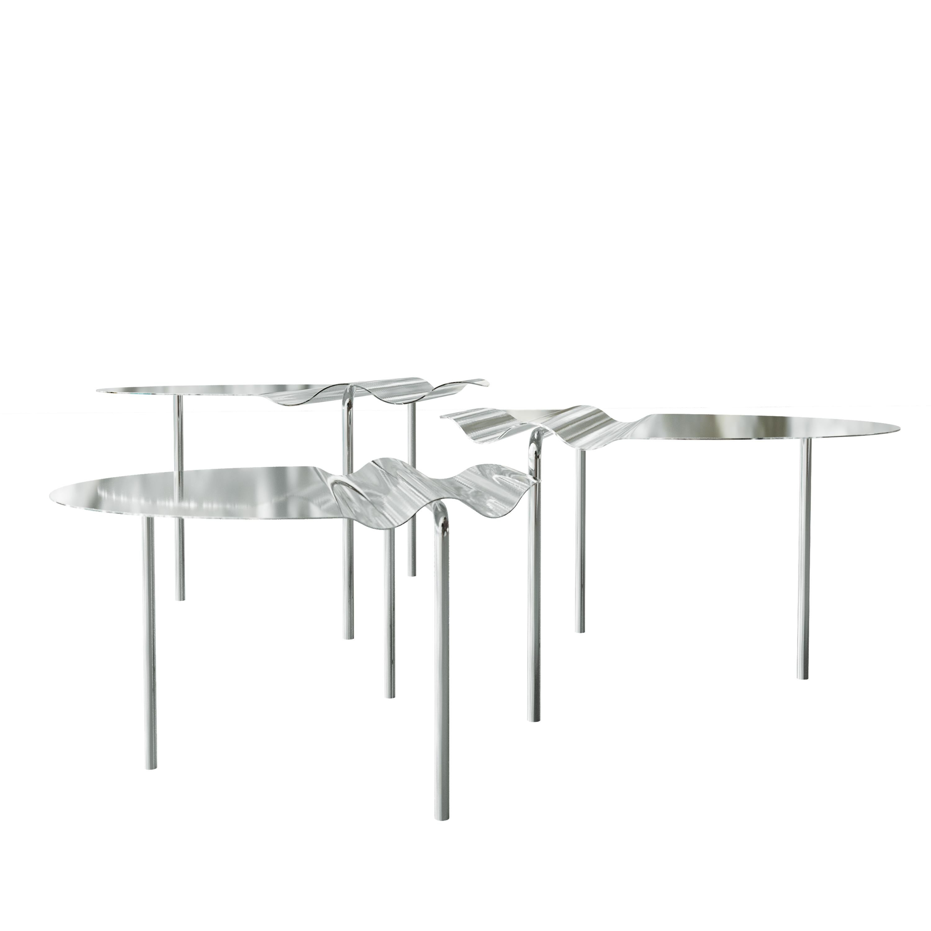 Set of Three Modern Low Tables Mount Made of Stainless Steel by DALI HOME For Sale 7
