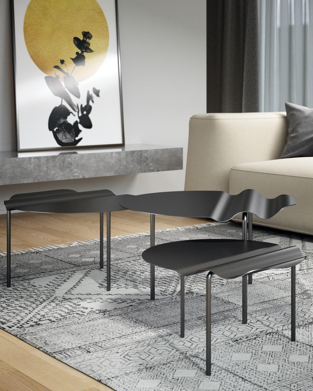 Set of Three Modern Low Tables Mount Made of Stainless Steel by DALI HOME For Sale 10